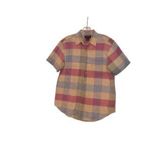 ANGELIQUE Cotton Button-Down Shirt Grey-Red-TanTextures Pattern Round Bottoms S